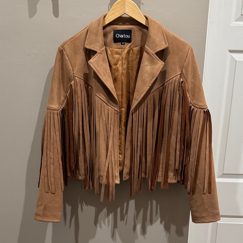 Chartou Women's Tan Suede Fringe Leather Jacket